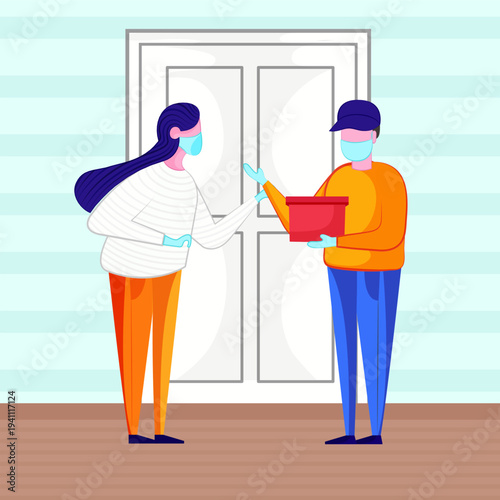 Courier Delivering Package With Mobile Map Location Pin for Contactless Pickup and Tracking