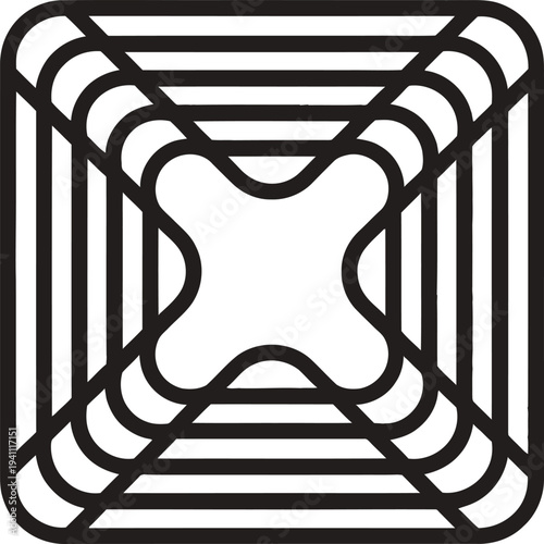 Abstract geometric square icon with repetitive linear patterns.