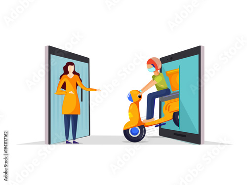 Courier Delivering Package With Mobile Map Location Pin for Contactless Pickup and Tracking