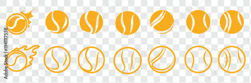Set with tennis balls vector icons. Tennis balls black and yellow collection. Sport game.