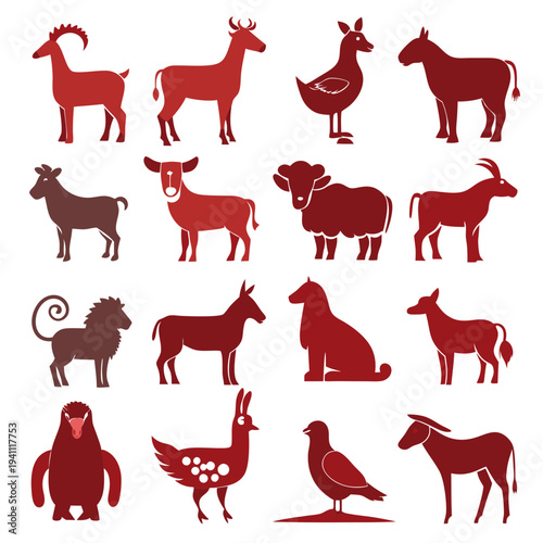 Stylized Animal Illustrations in a Bold, Monochromatic Color Palette