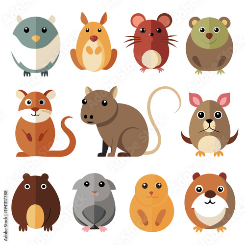 Cute cartoon rodents collection in flat design style