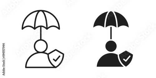 Life insurance icon, line pictogram on white.