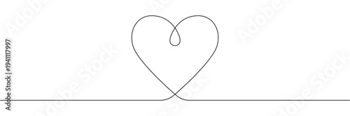 Continuous one line drawing of a heart symbol representing love romance and minimalist artistic connection. Editable stroke outline. Single contour art. Doodle hand drawn vector illustration