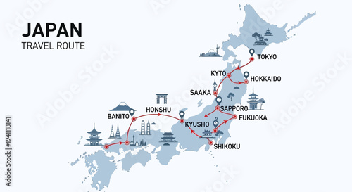 Japan Travel Route Map: Tokyo, Kyoto, Osaka, Hokkaido, Kyushu, Shikoku, Honshu
