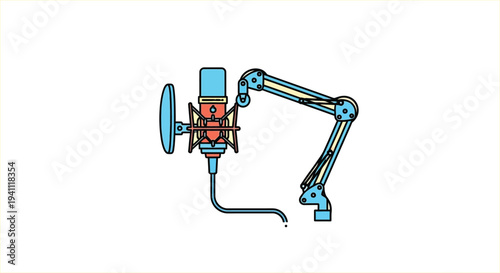 Illustration of a studio condenser microphone with a boom arm setup
