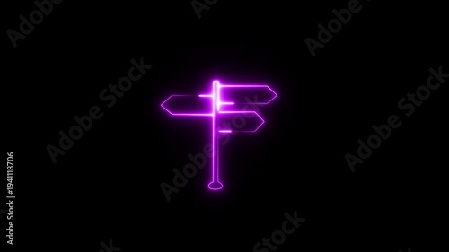 Neon swipe Arrow moving video. glowing neon colorful sign post icon animation on black background.