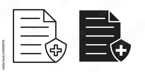 Medical insurance icon, line pictogram on white.