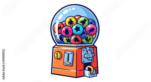 Retro Gumball Machine Filled with Colorful Capsules Featuring Animal Silhouettes