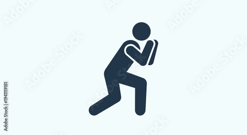 Stick figure pictogram showing a person in a defensive crouch, protecting themselves or hiding, symbolizing fear, danger, or vulnerability.