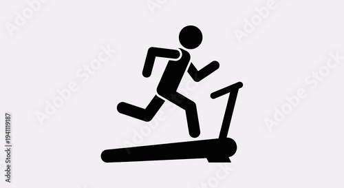 Modern minimalist black icon depicting a human figure actively running on a treadmill, symbolizing physical fitness, cardio training, and healthy lifestyle choices.