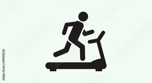 Treadmill running icon: a dynamic black silhouette of a person exercising on a fitness machine, symbolizing health, workout, and active lifestyle.