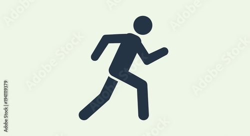 Minimalist dark gray silhouette icon of a person running or jogging, symbolizing movement, speed, exercise, and an active lifestyle on a light background.