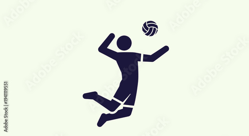 Silhouette of a volleyball player jumping to spike the ball during a game, isolated on a light background.