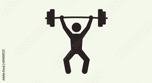 Strong person silhouette lifting a heavy barbell overhead, representing power, fitness, and a healthy lifestyle. Ideal for gym, workout, and sports designs.