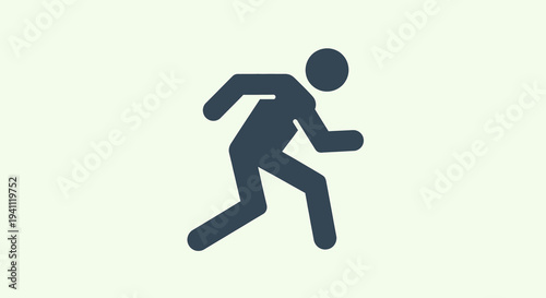 Minimalist flat design icon of a running person, depicting movement, speed, and activity for sports, fitness, and health-related content.