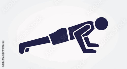 Stylized icon of a person doing a push-up, representing strength training, fitness, and physical activity. Perfect for health, workout, and exercise concepts.