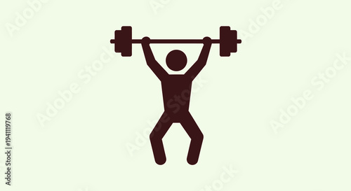Strong person icon lifting heavy barbell overhead, symbolizing power, fitness, gym workout, strength training, and healthy lifestyle. Vector illustration.