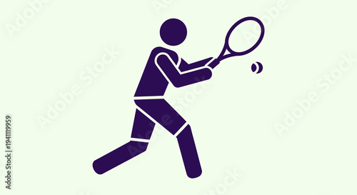 Tennis player in motion hitting ball with racket silhouette icon