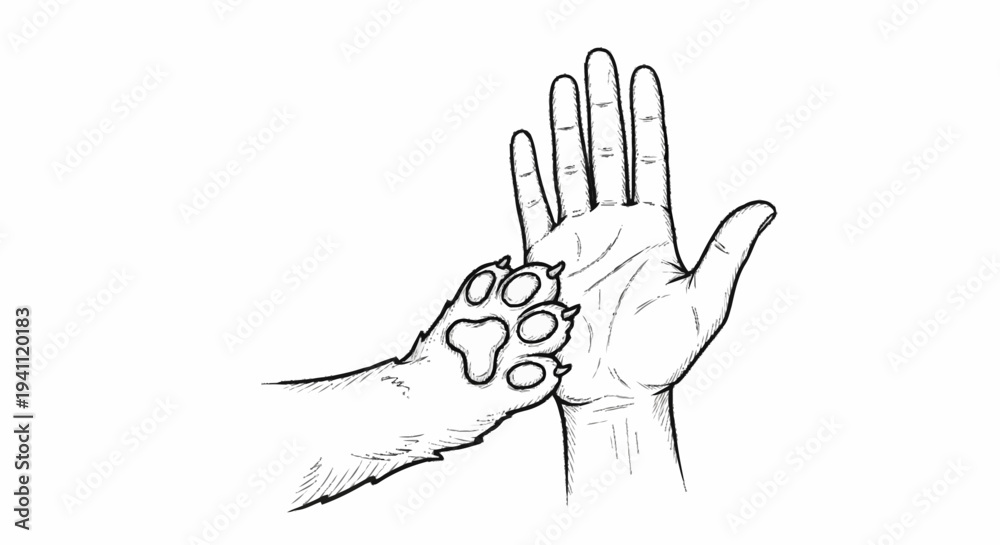 Obraz premium Hand with paw print on another hand.