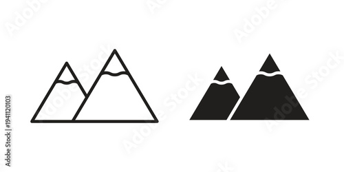 Mountain icon, line pictogram on white.