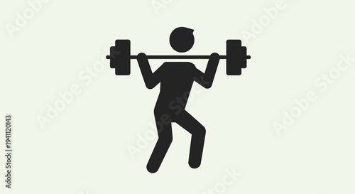Minimalist black silhouette icon of a person performing a barbell squat, symbolizing strength, fitness, and weightlifting workout.