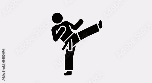 Martial Arts Kick Icon: Dynamic Black Silhouette of a Person Delivering a Side Kick, Symbolizing Strength, Training, and Self-Defense