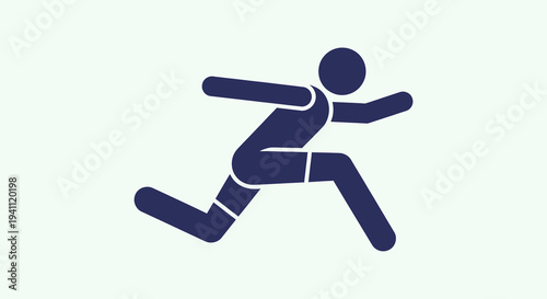 Dynamic dark blue stick figure icon depicting a person in motion, running or sprinting with energy. Ideal for sports, fitness, and active lifestyle themes.