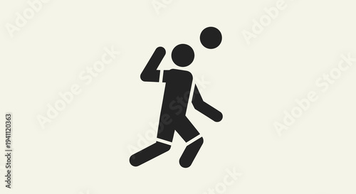 Minimalist black stick figure icon depicting a volleyball player in dynamic action, hitting a ball during a game on a clean, light background. Sport and activity concept.