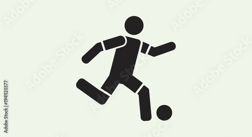 Dynamic black silhouette of a soccer player kicking a ball on a clean white background, representing sport, game, and athletic activity icon.