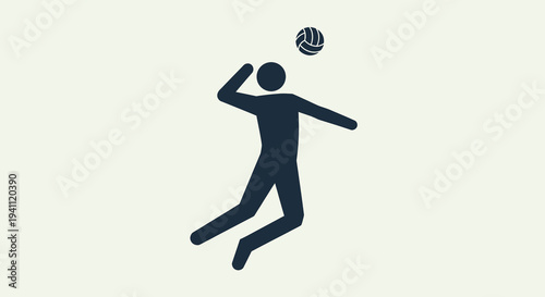 Dynamic silhouette of a volleyball player in mid-air, powerfully spiking the ball, representing athletic action, competition, and the spirit of sport.