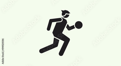 Silhouette of a person playing basketball, running with the ball, simple icon design, isolated on light background