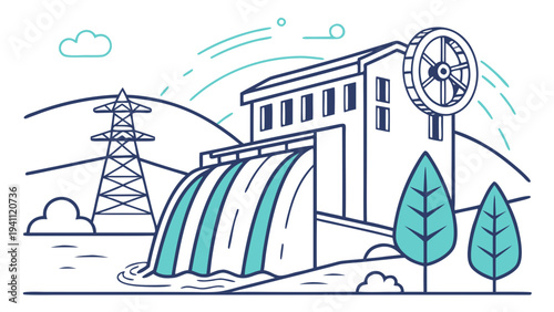 Hydropower Dam Renewable Energy Outline Vector Icon