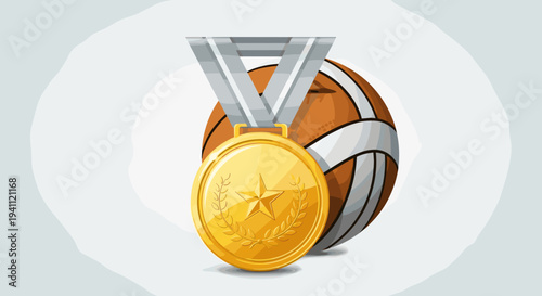 Gold Medal Basketball Award Trophy Illustration.