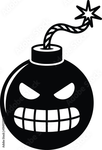A cartoon bomb with an angry face and lit fuse  symbol of danger and aggression