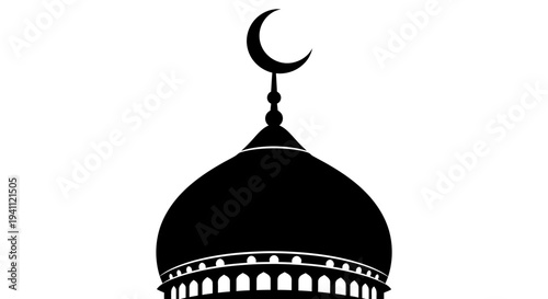 Vector mosque dome icon with crescent moon 