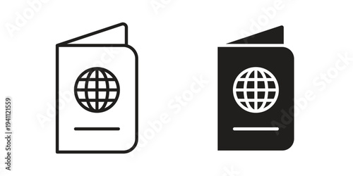 Passport icon, line pictogram on white.
