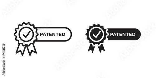 Patented icon, line pictogram on white.