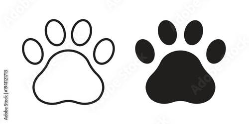 Paw icon, line pictogram on white.