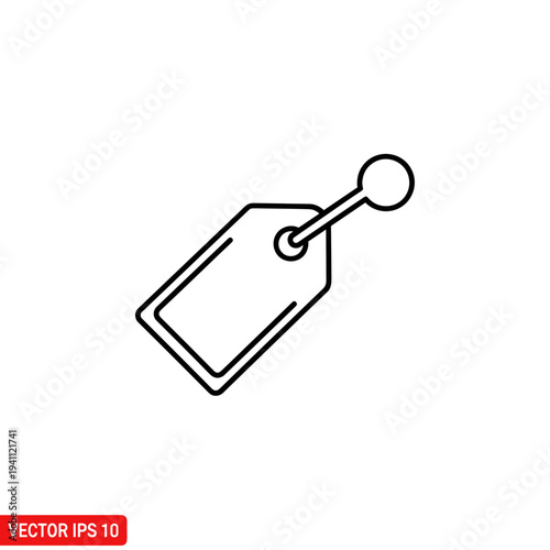 Minimalist vector illustration of a magnetic tag isolated on a white background, featuring a simple black line design with a rounded attachment point