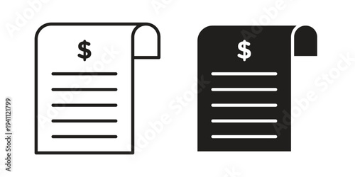 Payment receipt icon, line pictogram on white.