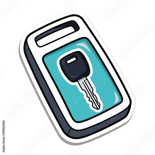 Illustrated access fob with key design isolated on white background, featuring a modern turquoise and black color scheme