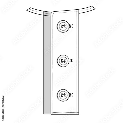 Illustration of button placket design isolated on white background featuring detailed stitching and button placement