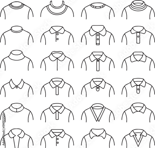 types of t shirt necklines flat sketch vector illustration technical cad drawing template