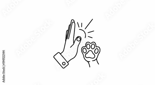 Hand and Dog Paw High Five Gesture.