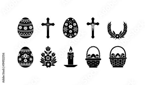 Easter and Religious Symbols Vector Icons Set