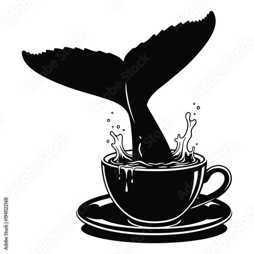 Whale tail in a teacup with splashing water