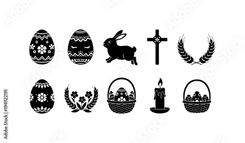 Easter and Spring Holiday Symbols Vector Icons