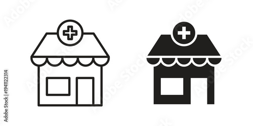 Pharmacy icon, line pictogram on white.