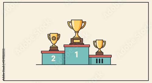 Three Trophies on Podium Places.